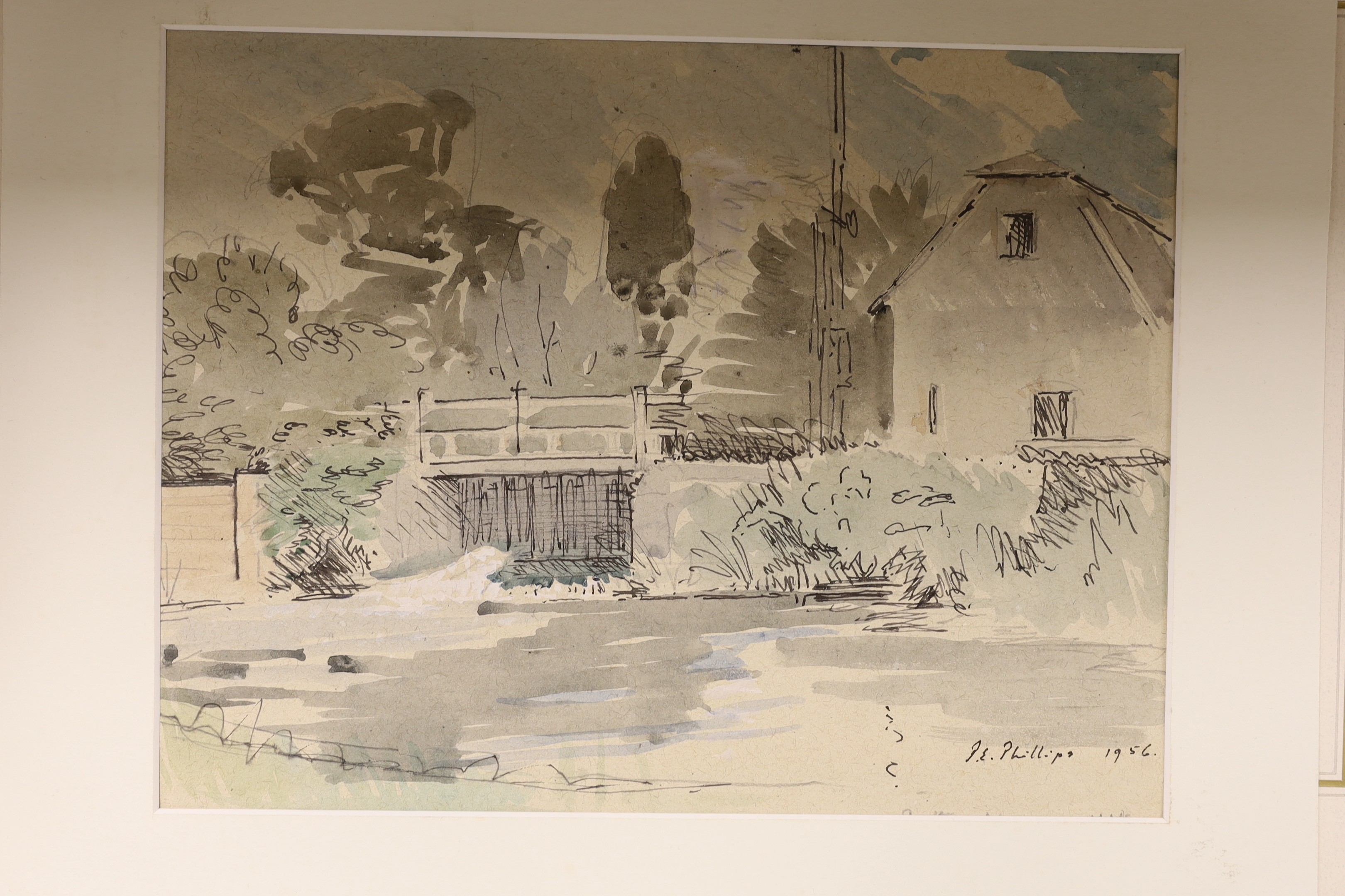 A group of assorted unframed watercolours and drawings including a landscape attributed to Paul Sandby, 16 x 22cm